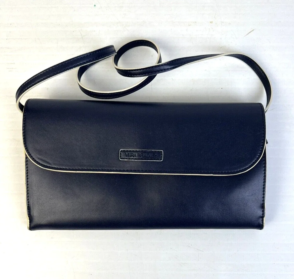 Vera Bradley Shoulder Purse Clutch Handbag Navy Blue Career Removable Strap